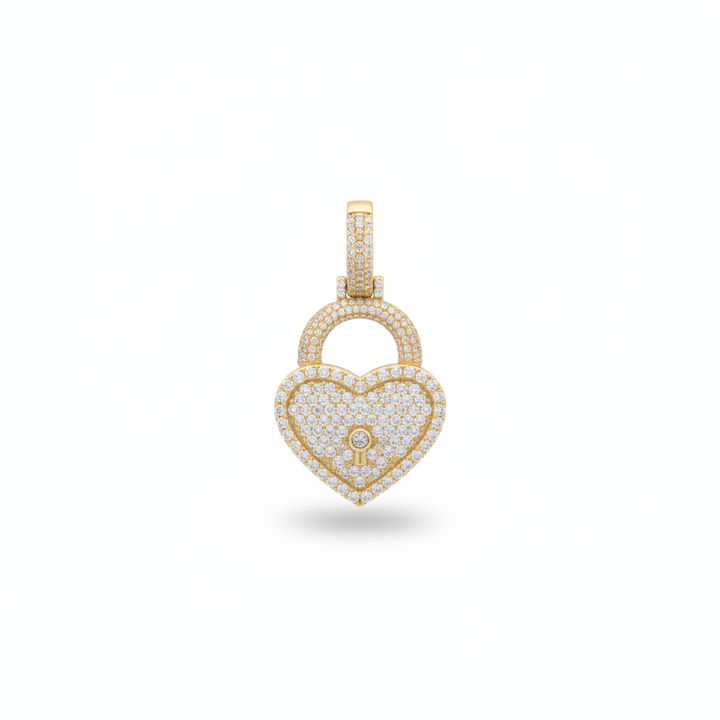 Small Diamond Heart Lock Pendant in 10K Yellow Gold