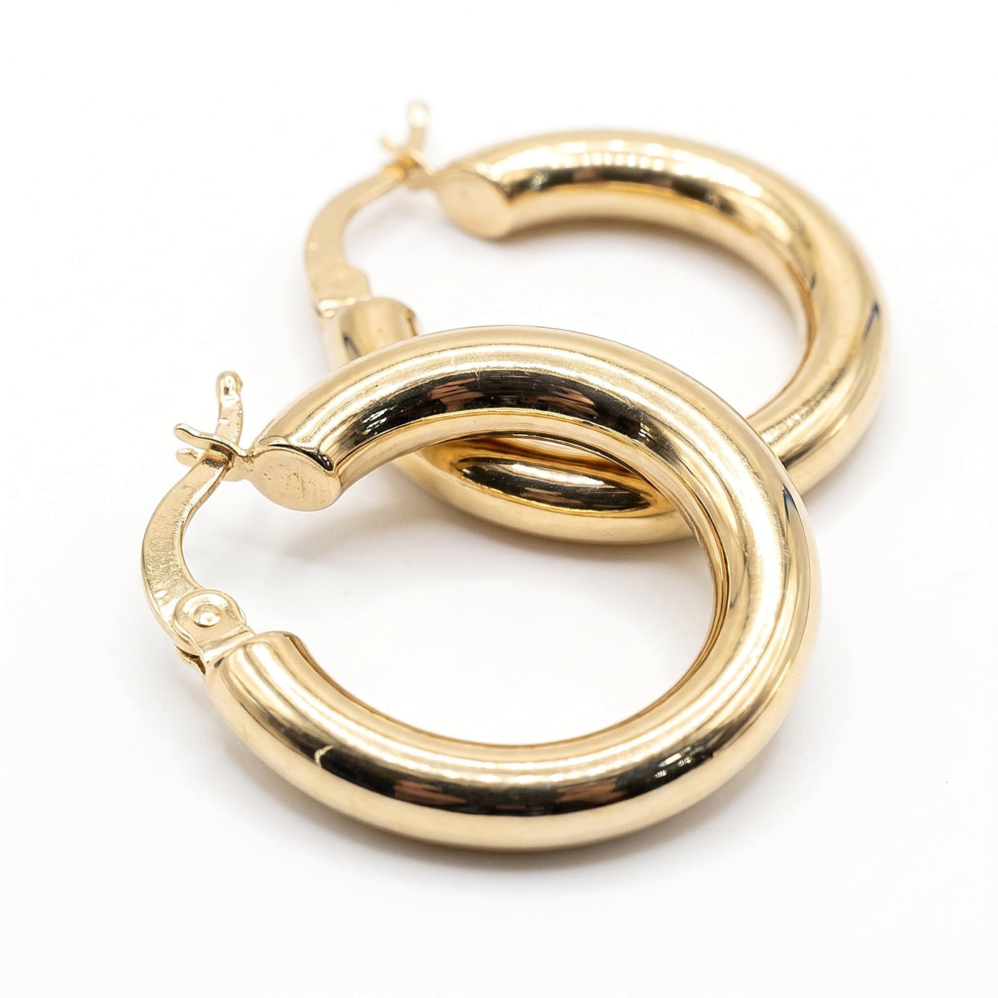 14K Solid Yellow Gold Heritage 20 — Classic Tube Hoop Earrings 20mm