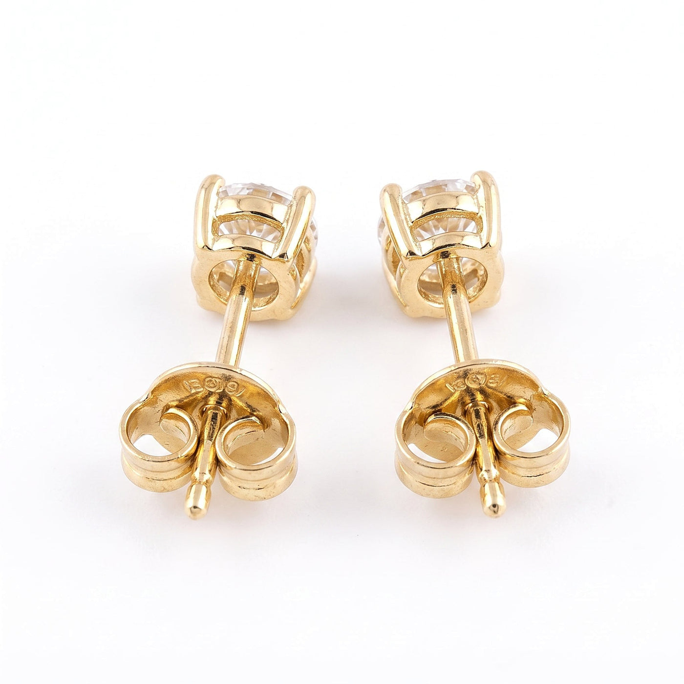 14K Solid Yellow Gold Daybreak 4 — Round CZ Stud Earrings 4mm