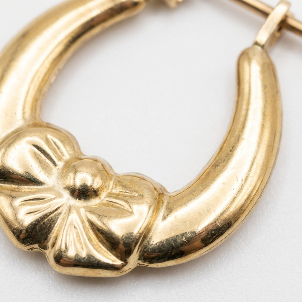 10K Solid Yellow Gold Coquette — Bow Hoop Earrings 0.5"