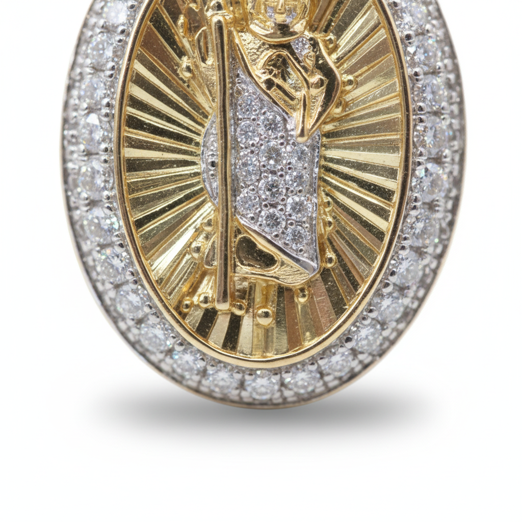 Diamond San Judas Medallion in 10K Yellow Gold