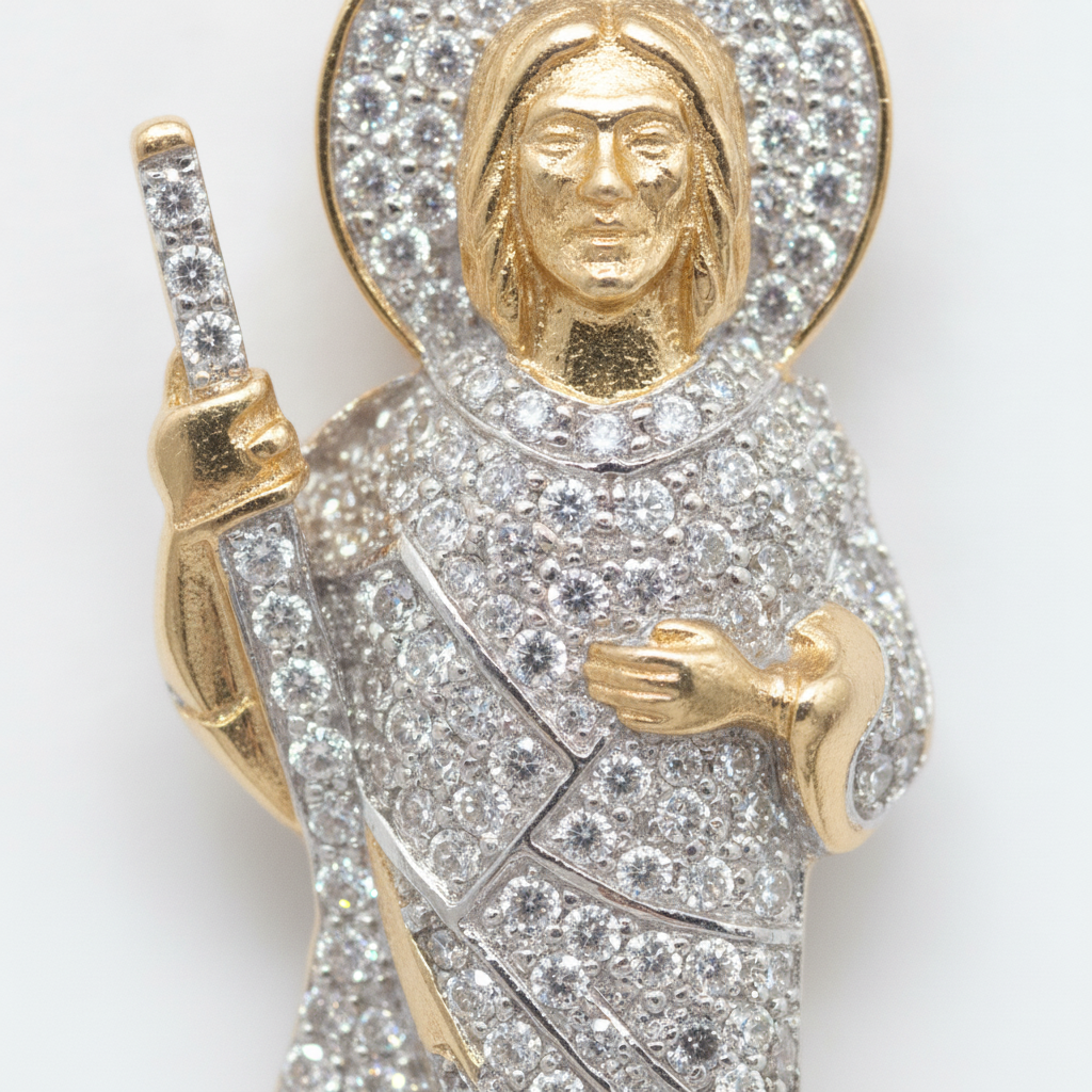 Diamond Standing Saint Pendant in 10K Yellow Gold