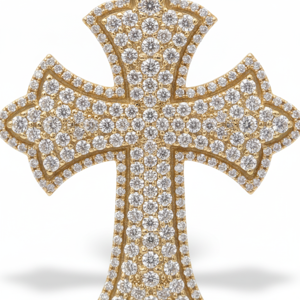 Layered Diamond Cross Pendant in 10K Yellow Gold