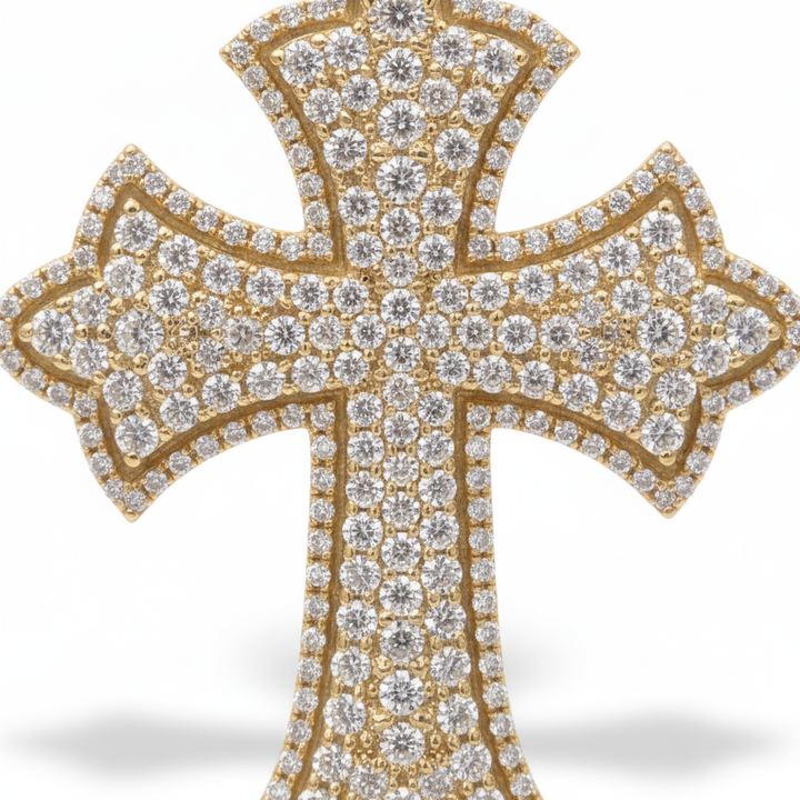 Layered Diamond Cross Pendant in 10K Yellow Gold