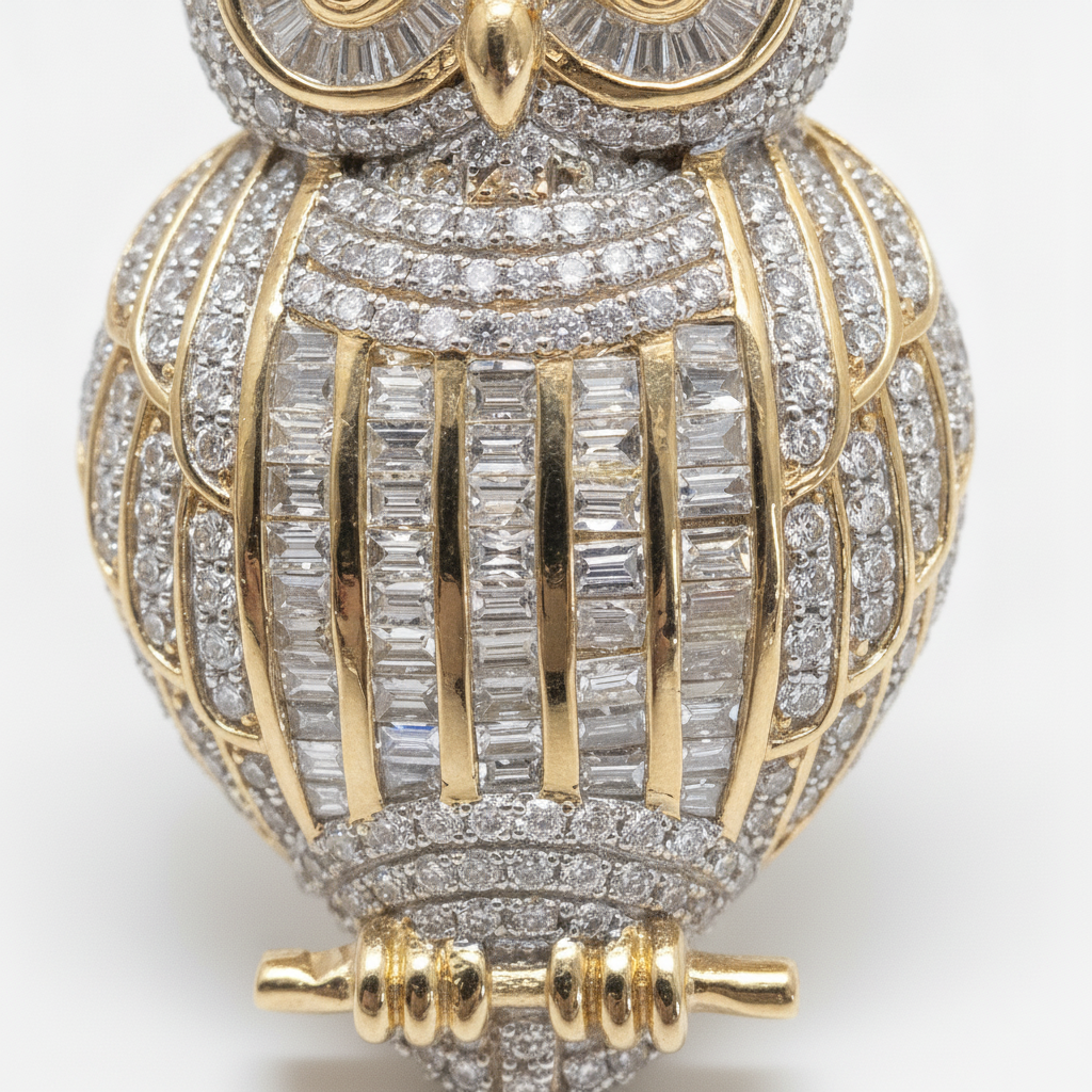 Diamond Owl Pendant in 10K Yellow Gold