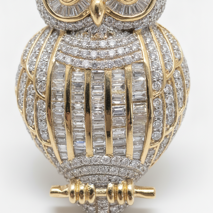 Diamond Owl Pendant in 10K Yellow Gold