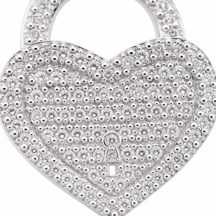 Small Diamond Heart Lock Pendant in 10K White Gold