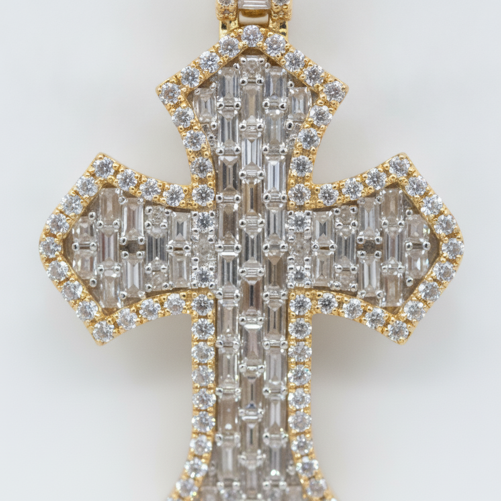 Double Diamond Cross Pendant in 10K Yellow Gold