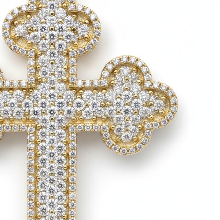 Diamond Fleur Cross Pendant in 10K Yellow Gold
