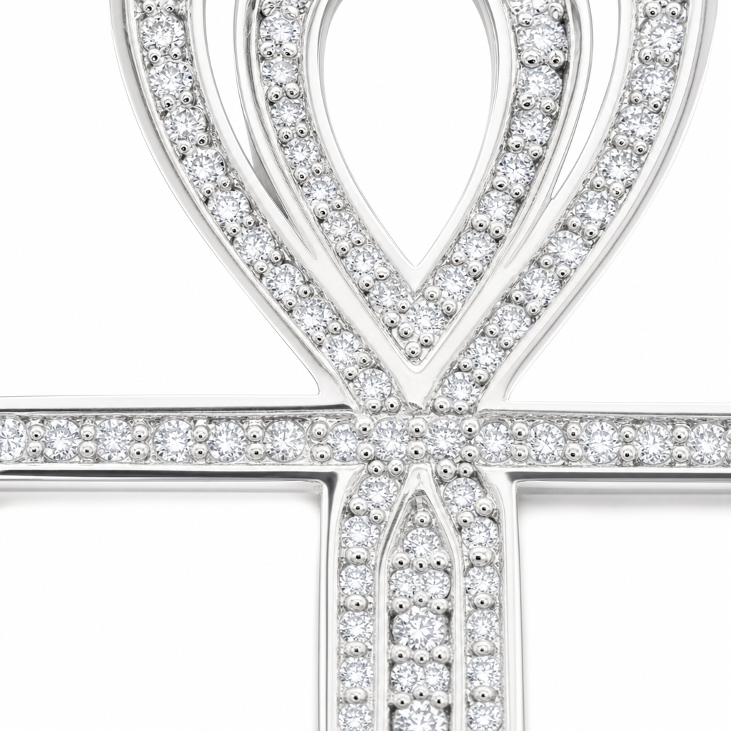 Diamond Ankh Cross Pendant in 10K White Gold