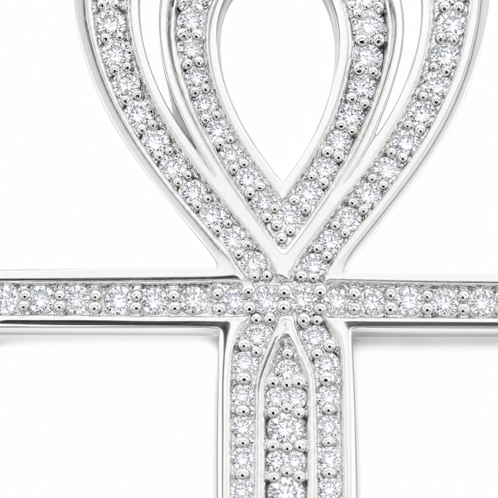 Diamond Ankh Cross Pendant in 10K White Gold