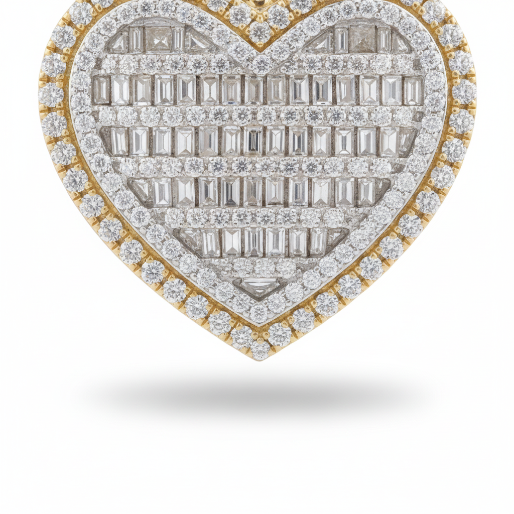 Diamond Baguette Heart Pendant in 10K Yellow Gold