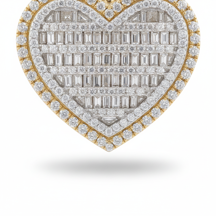 Diamond Baguette Heart Pendant in 10K Yellow Gold