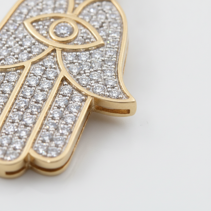 Diamond Hamsa Hand Pendant in 10K Yellow Gold