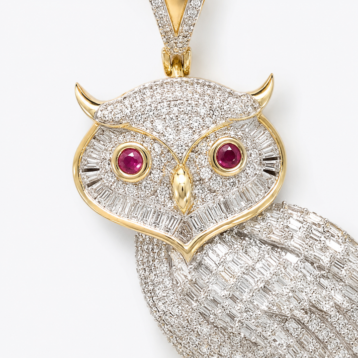 Diamond Owl on Branch Pendant in 10K Yellow Gold