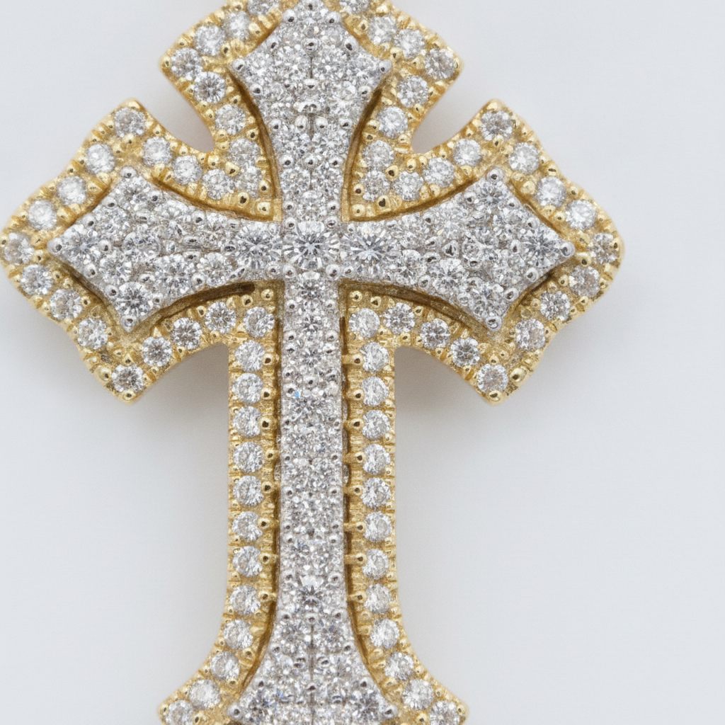 Ornate Diamond Cross Pendant in 10K Yellow Gold