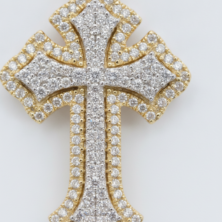 Ornate Diamond Cross Pendant in 10K Yellow Gold