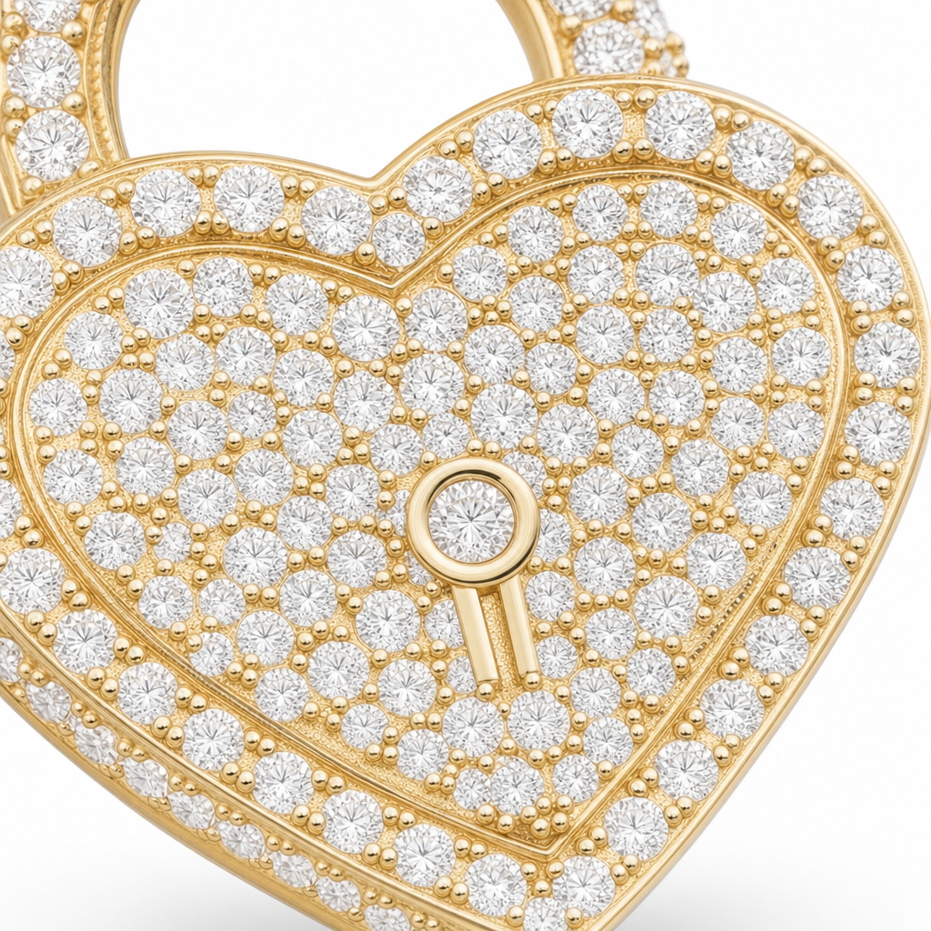 Small Diamond Heart Lock Pendant in 10K Yellow Gold