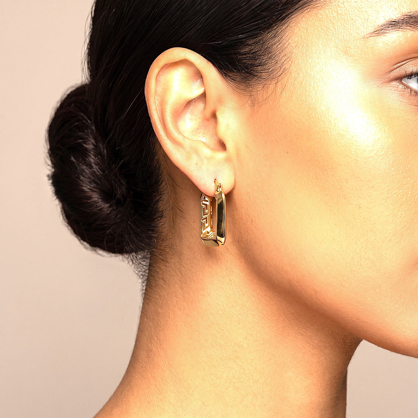 10K Solid Yellow Gold Athena — Greek Key Square Hoop Earrings