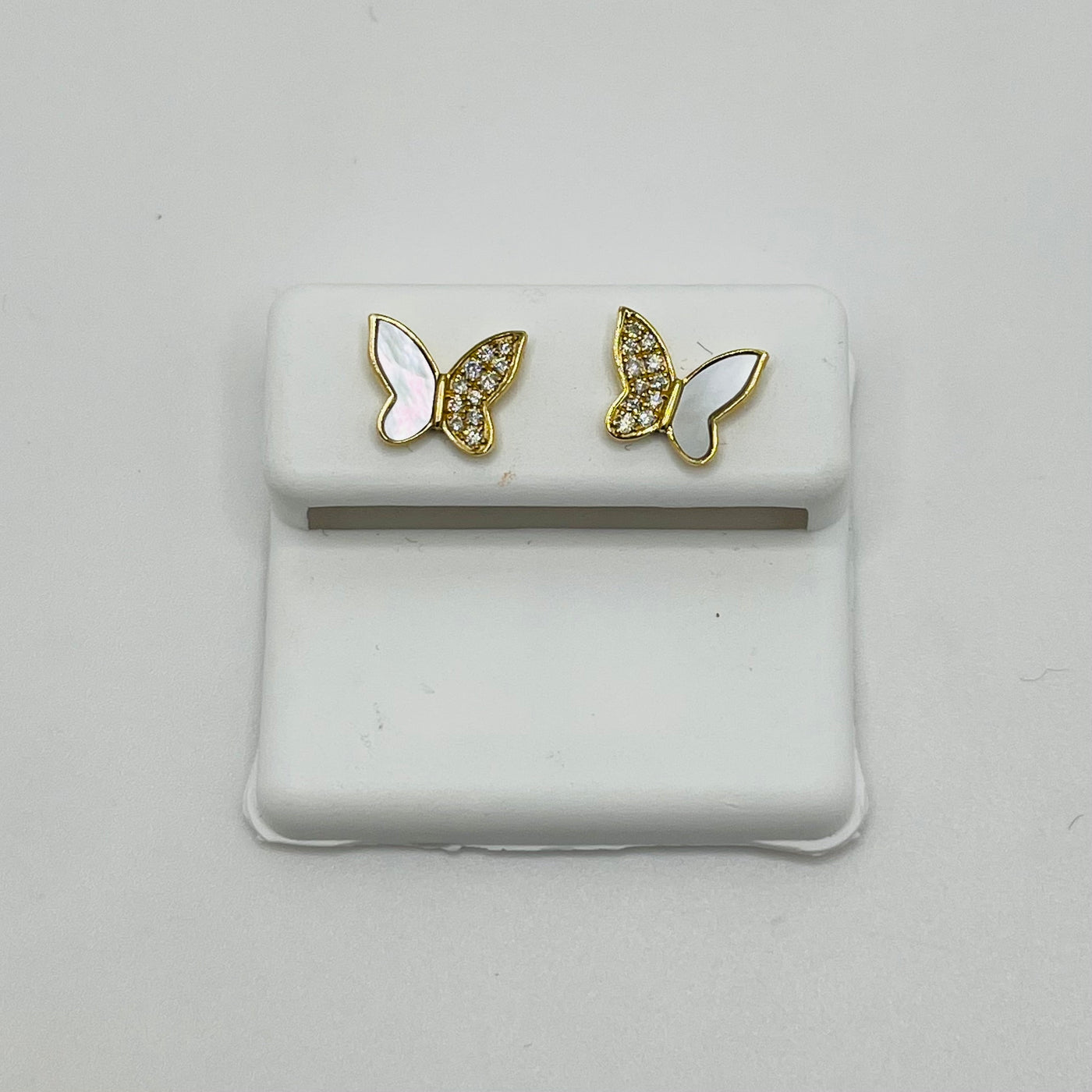 14K Diamond Mother of Pearl Butterfly Earrings