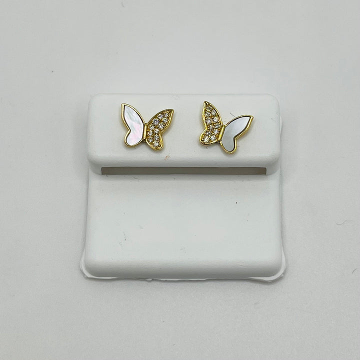 14K Diamond Mother of Pearl Butterfly Earrings