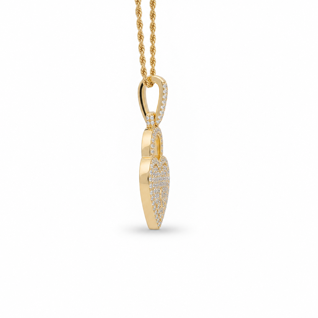Small Diamond Heart Lock Pendant in 10K Yellow Gold