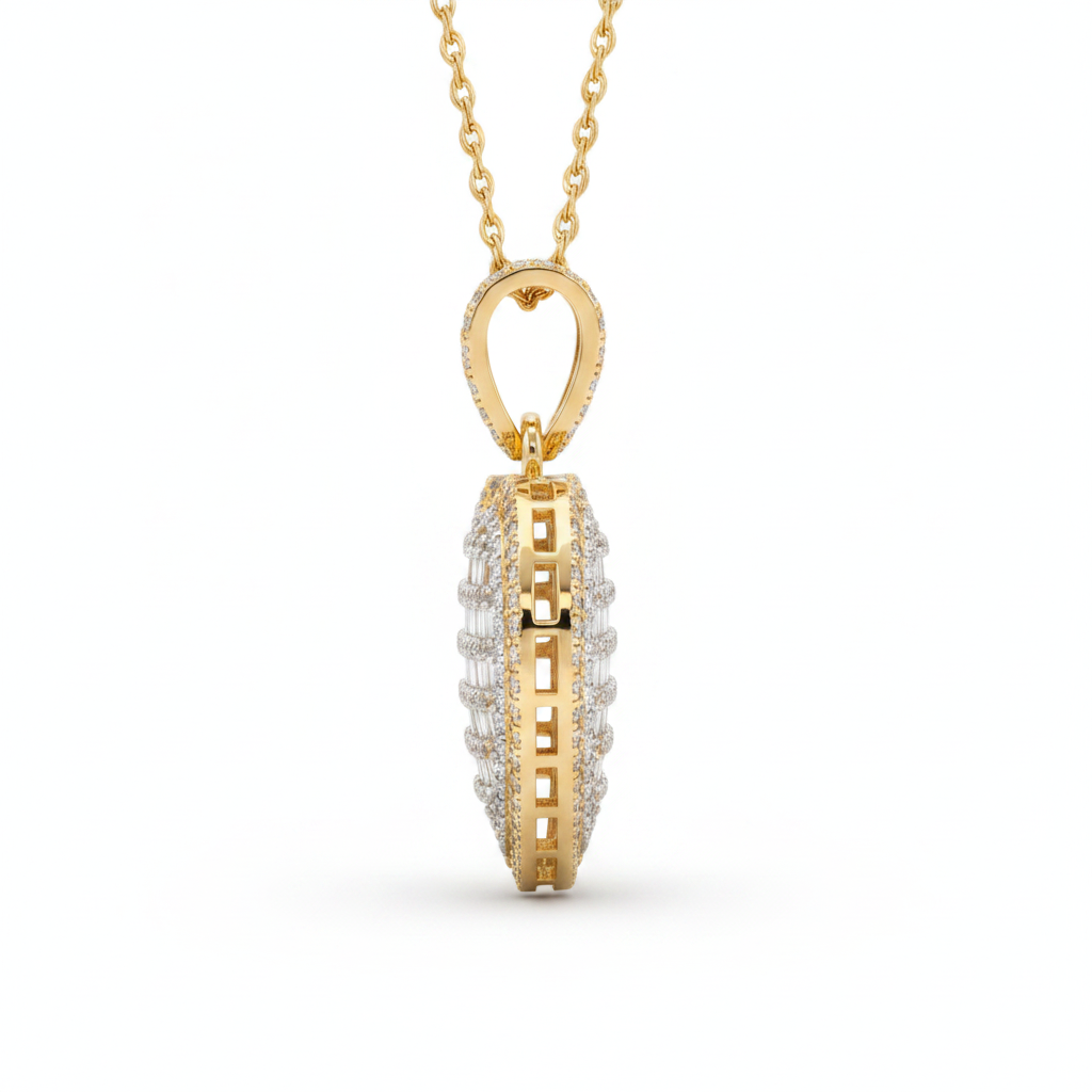 Diamond Baguette Heart Pendant in 10K Yellow Gold