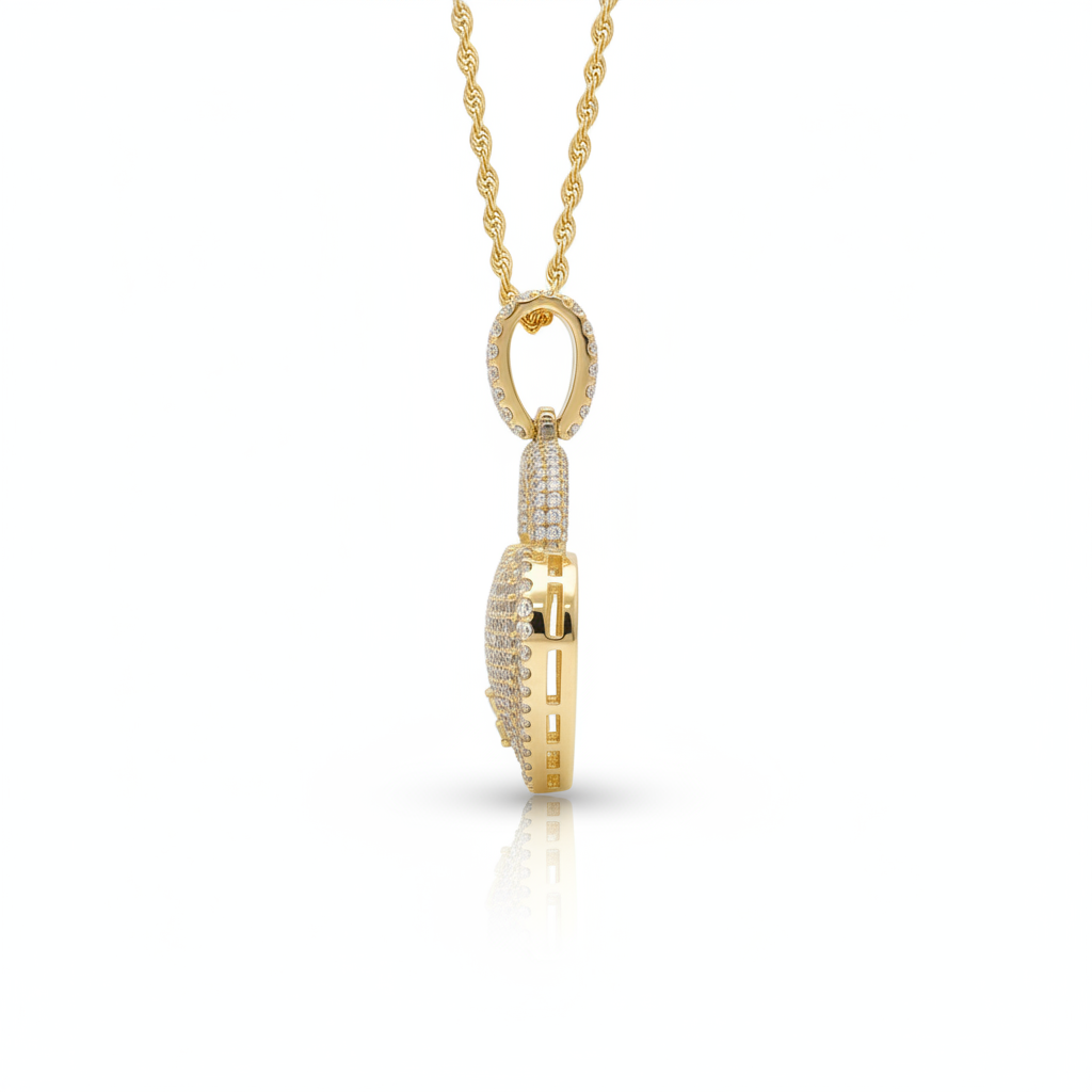 Large Diamond Heart Lock Pendant in 10K Yellow Gold