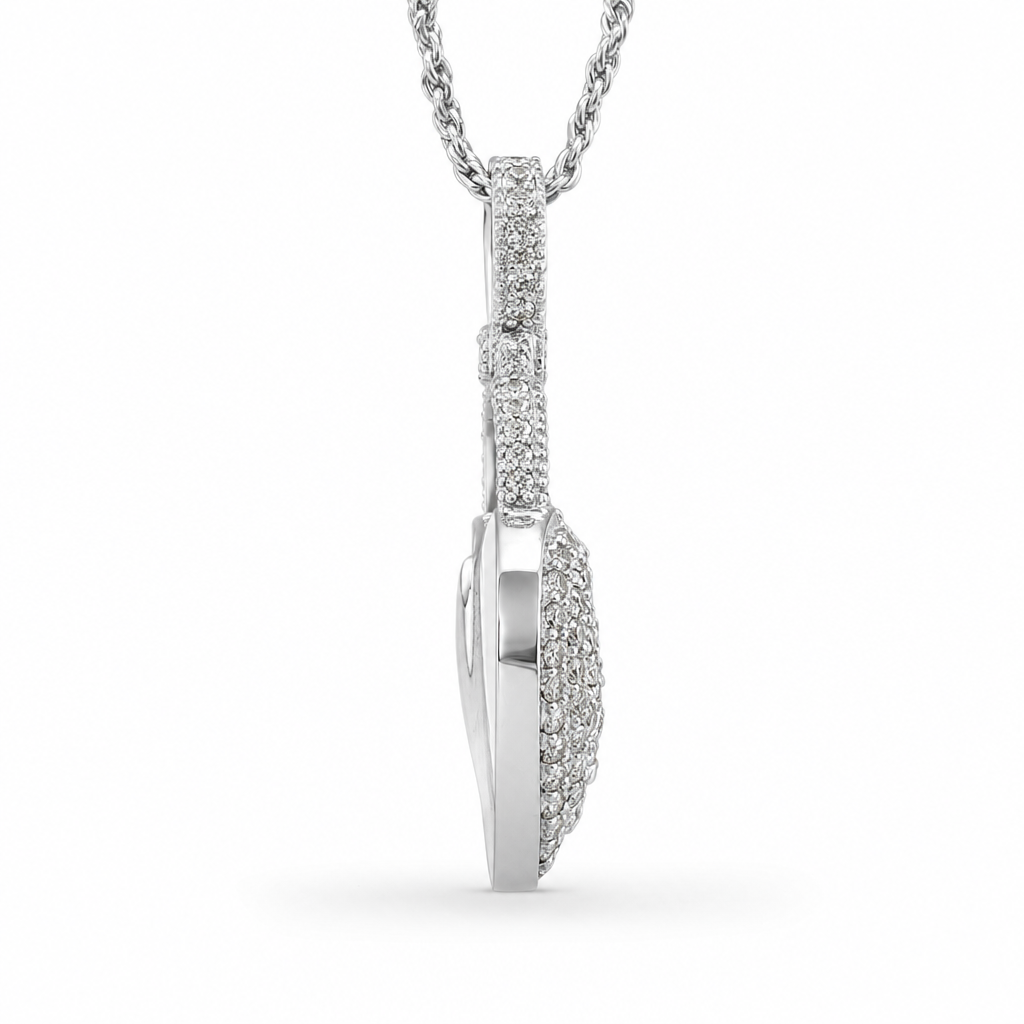 Small Diamond Heart Lock Pendant in 10K White Gold