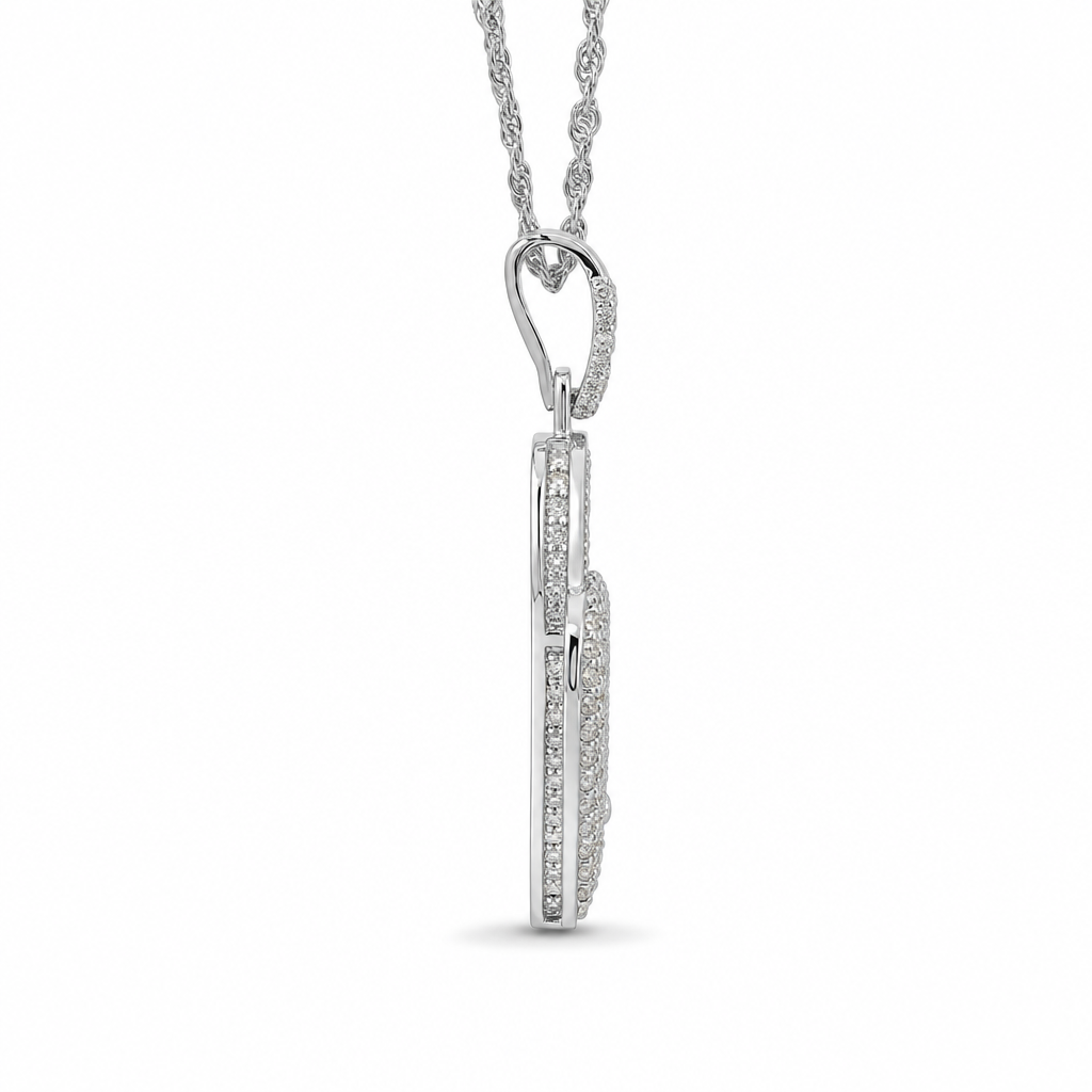 Large Diamond Heart Lock Pendant in 10K White Gold