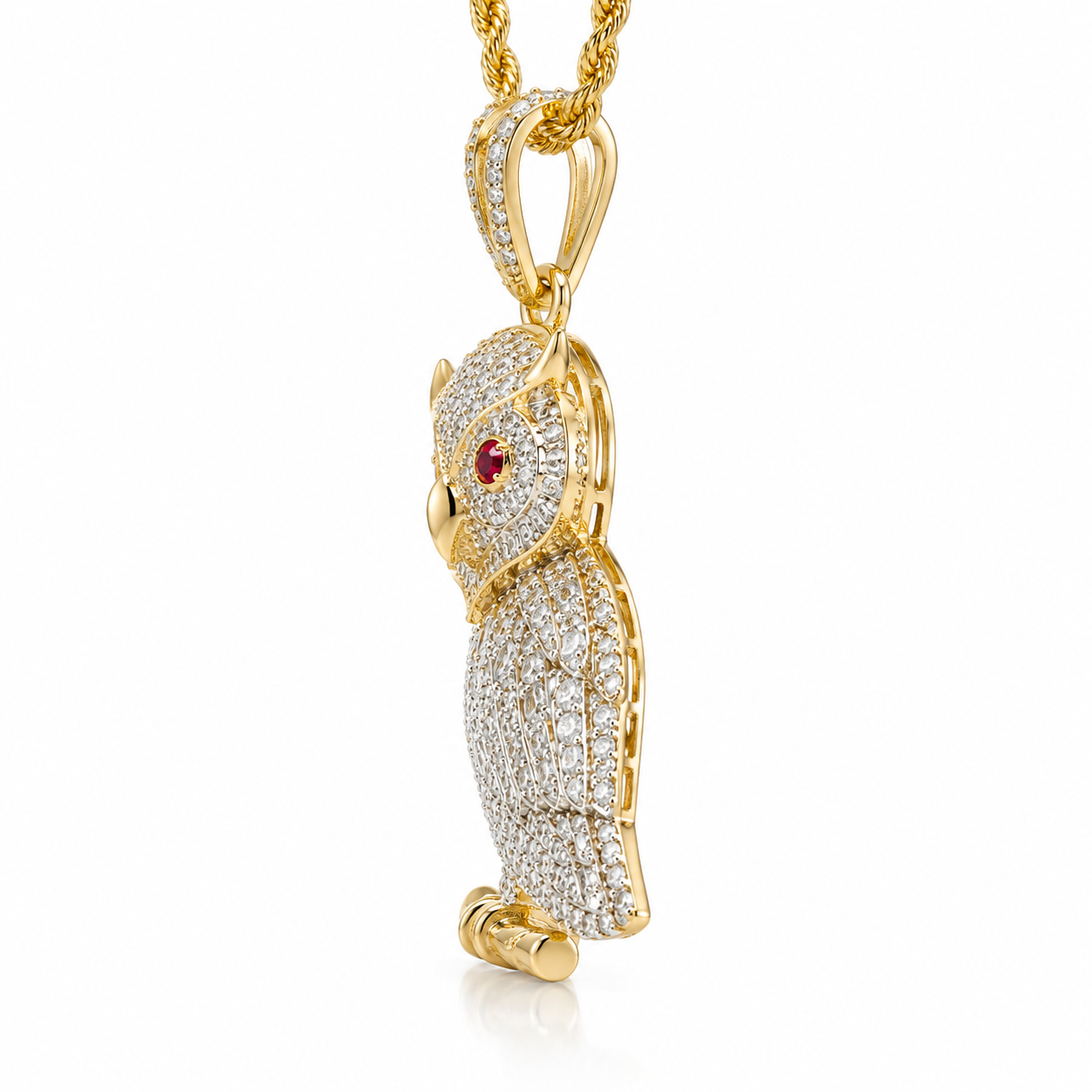 Diamond Owl on Branch Pendant in 10K Yellow Gold