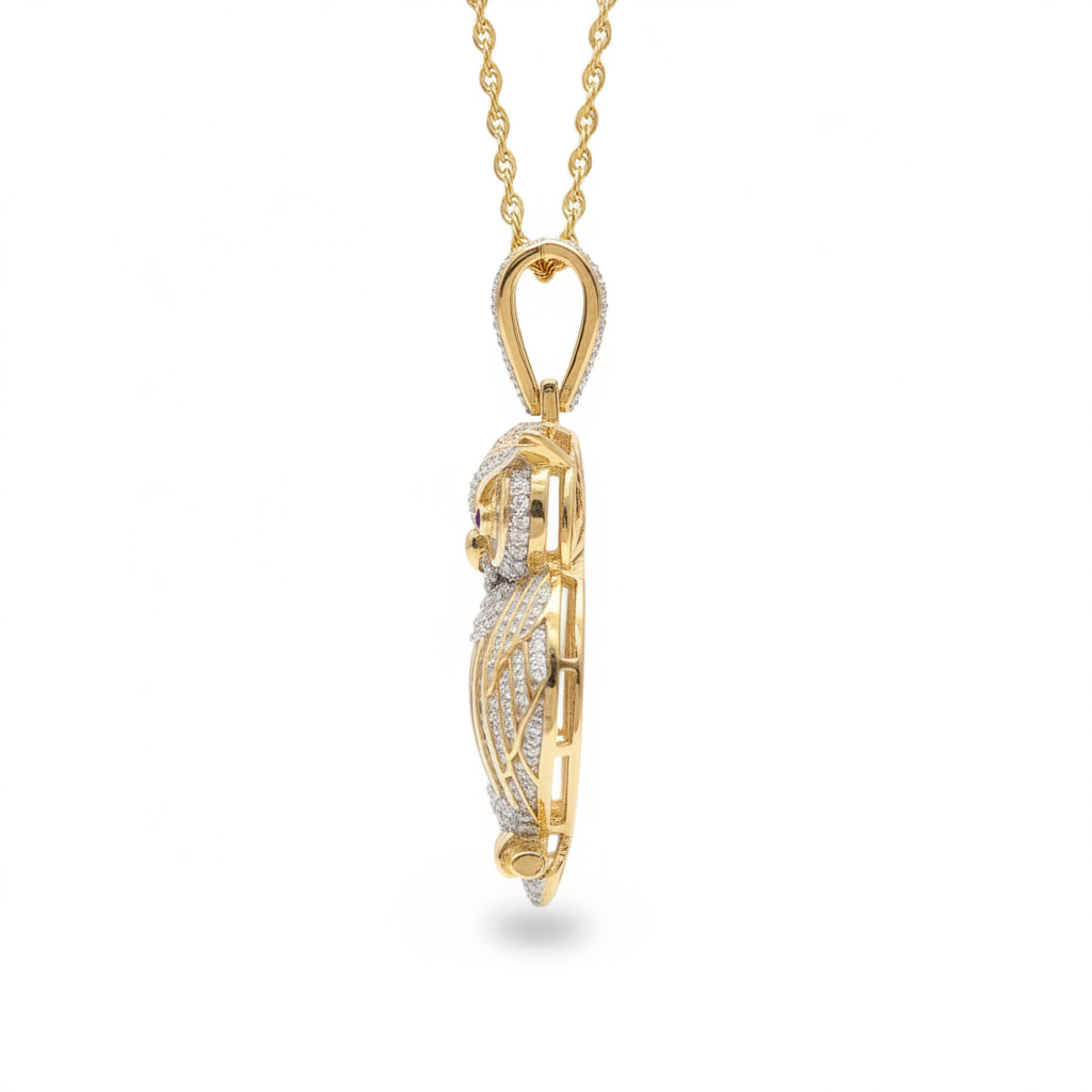 Diamond Owl Pendant in 10K Yellow Gold