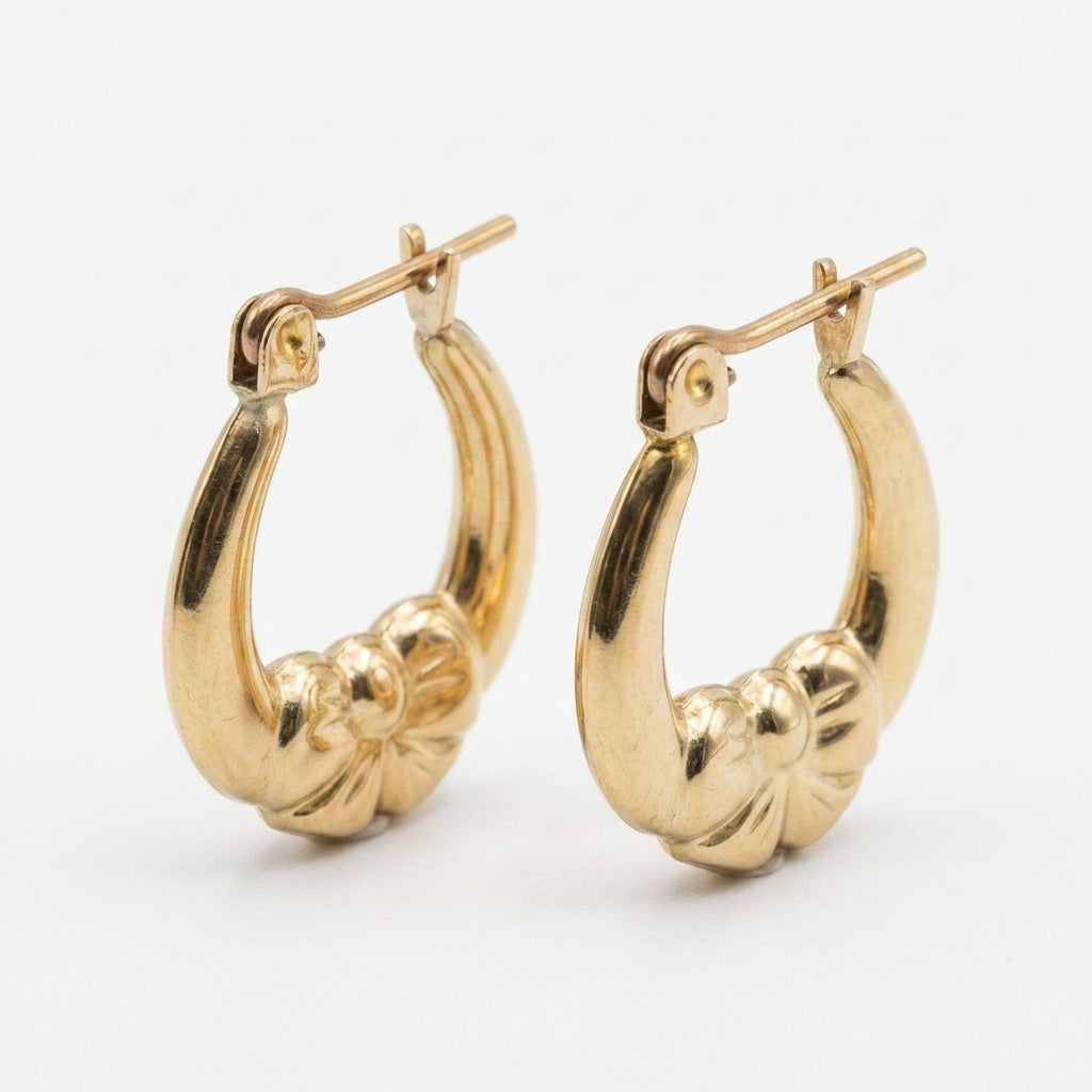 10K Solid Yellow Gold Coquette — Bow Hoop Earrings 0.5"