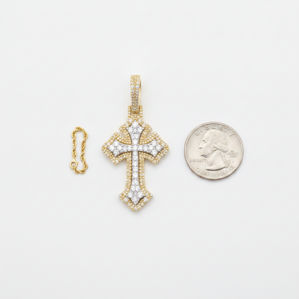 Ornate Diamond Cross Pendant in 10K Yellow Gold
