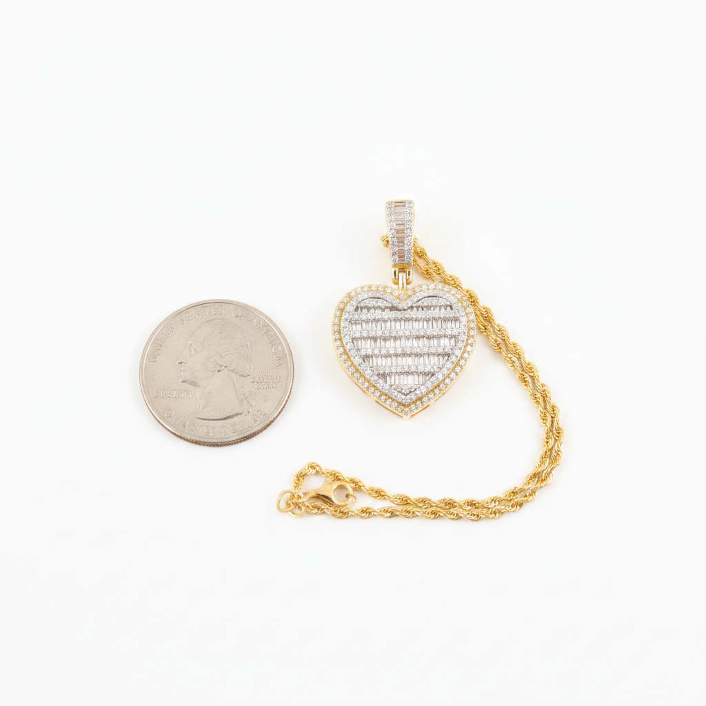 Diamond Baguette Heart Pendant in 10K Yellow Gold
