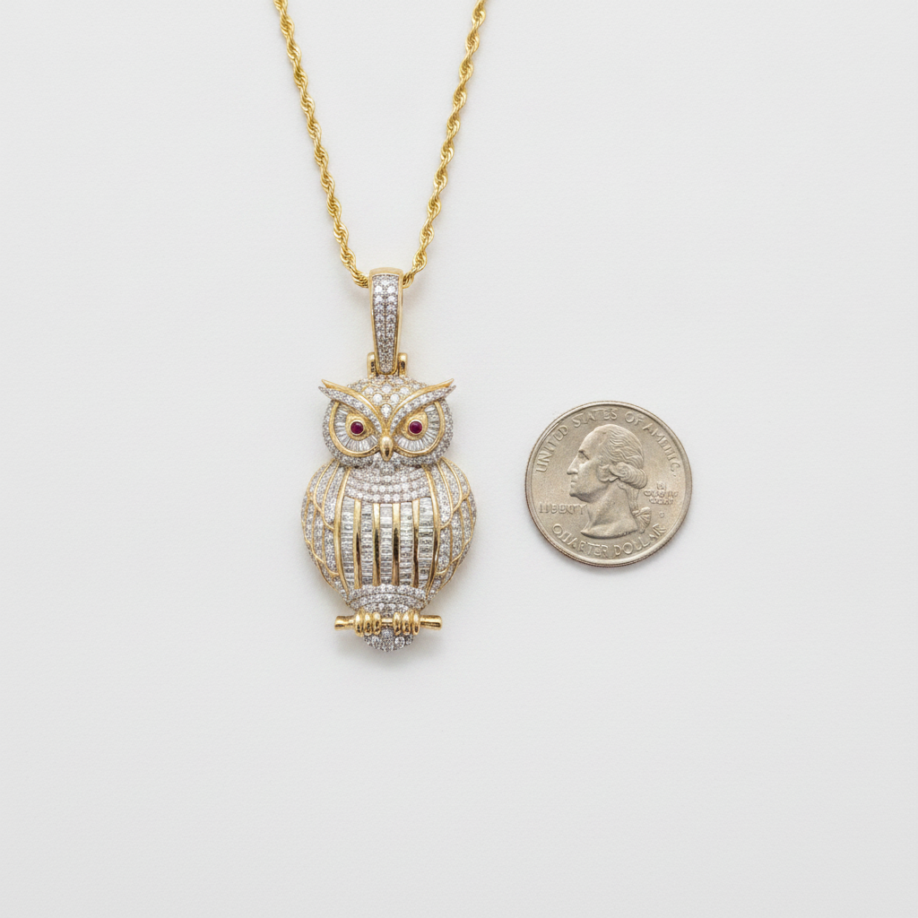 Diamond Owl Pendant in 10K Yellow Gold