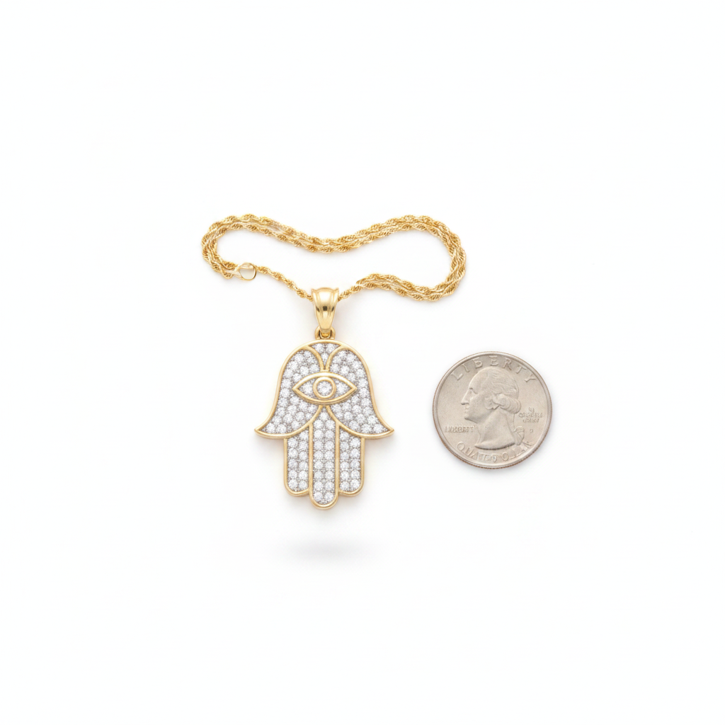 Diamond Hamsa Hand Pendant in 10K Yellow Gold