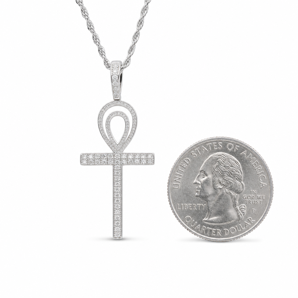 Diamond Ankh Cross Pendant in 10K White Gold
