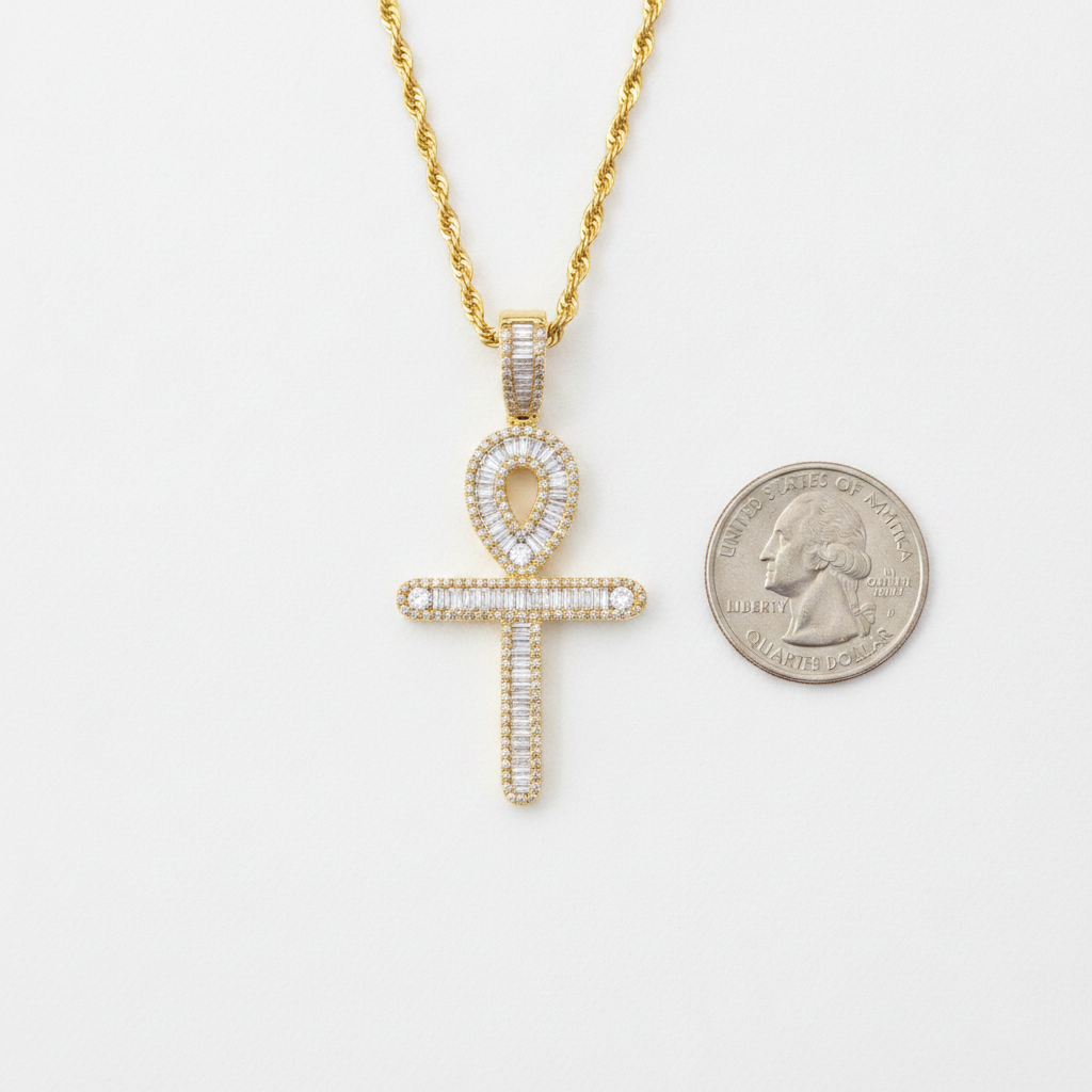 Diamond Ankh Cross Pendant in 10K Yellow Gold
