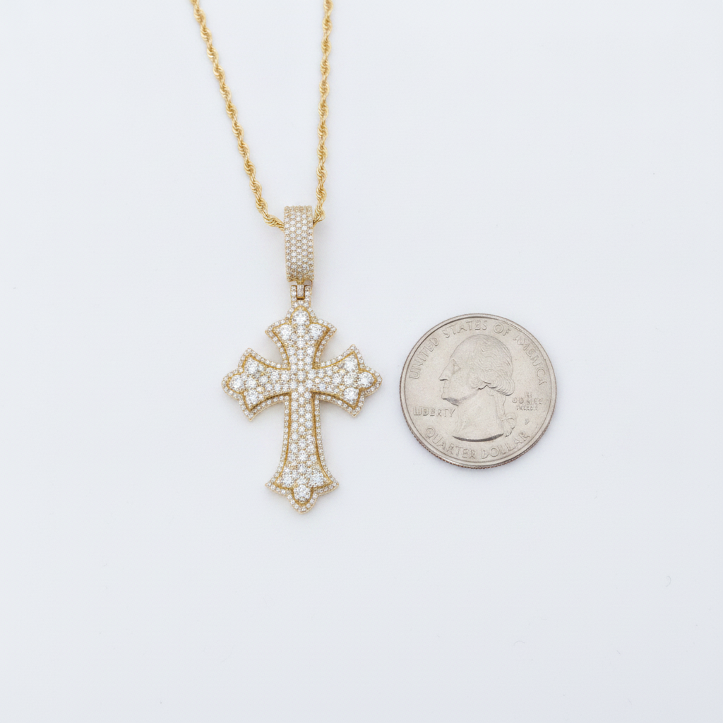 Layered Diamond Cross Pendant in 10K Yellow Gold