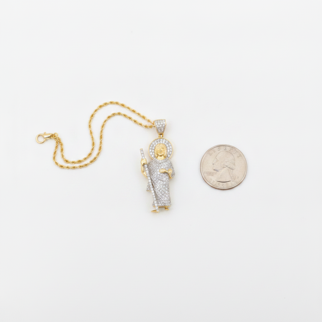 Diamond Standing Saint Pendant in 10K Yellow Gold