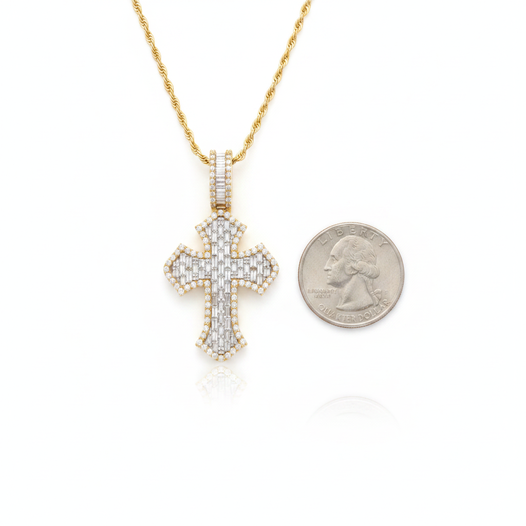 Double Diamond Cross Pendant in 10K Yellow Gold