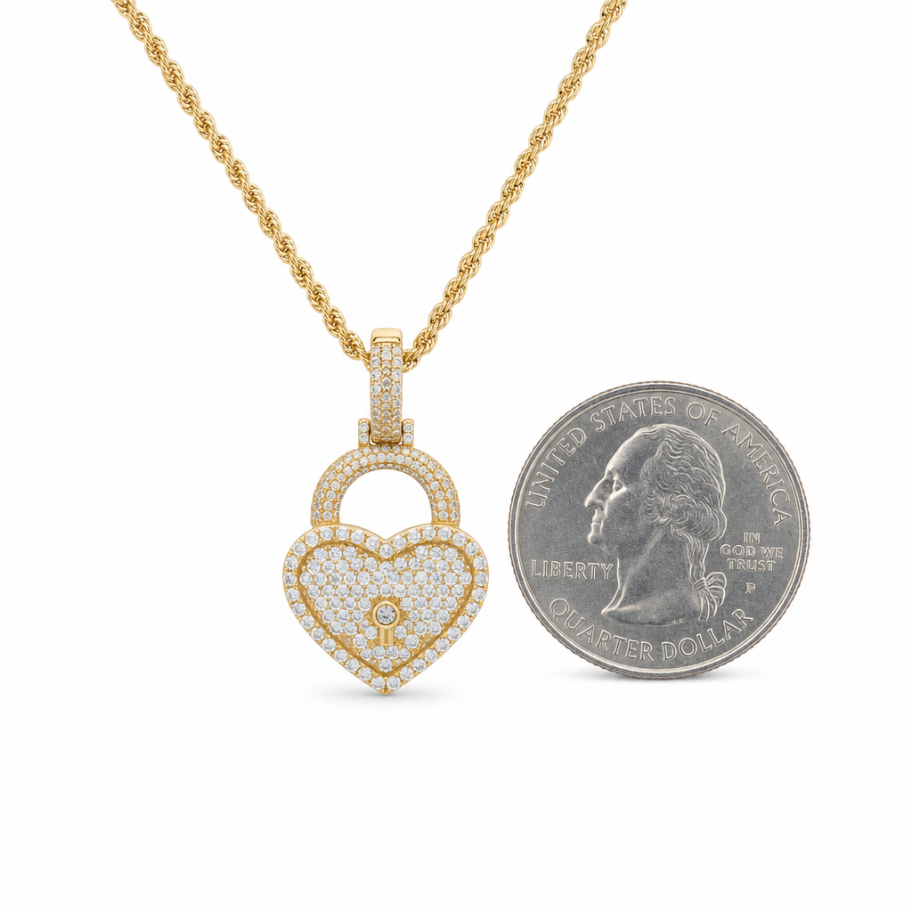 Small Diamond Heart Lock Pendant in 10K Yellow Gold