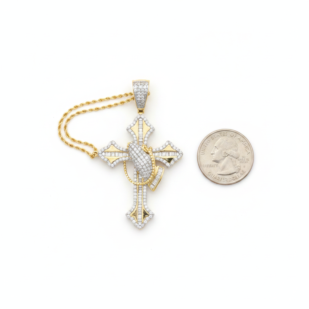 Diamond Religious Cross Pendant in 10K Yellow Gold