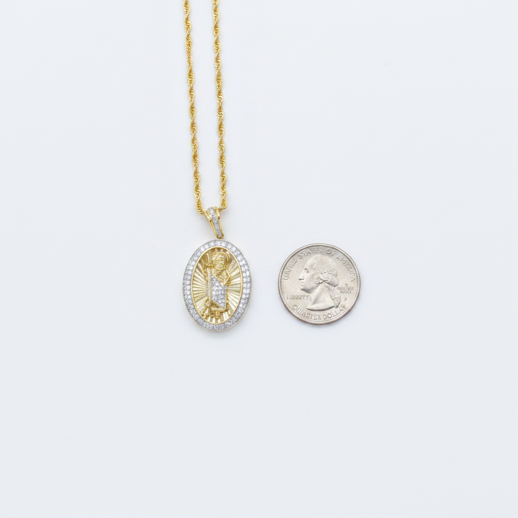 Diamond San Judas Medallion in 10K Yellow Gold