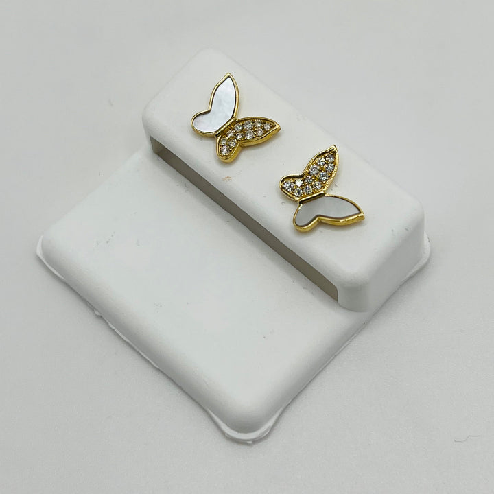 14K Diamond Mother of Pearl Butterfly Earrings