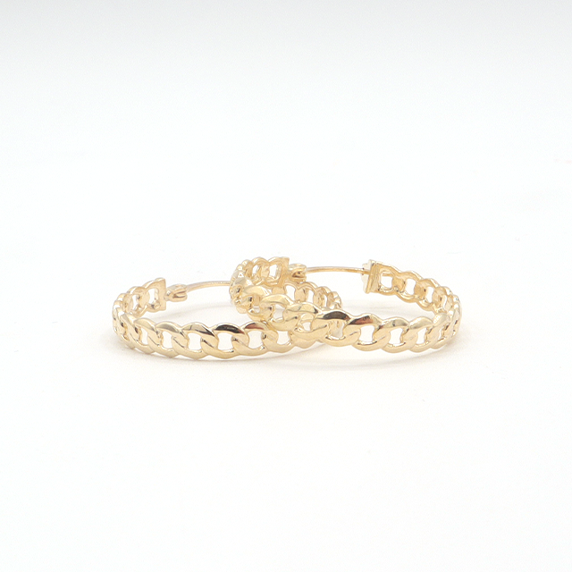 10K Solid Yellow Gold Diamond-Cut Flat Cuban Hoop Earrings