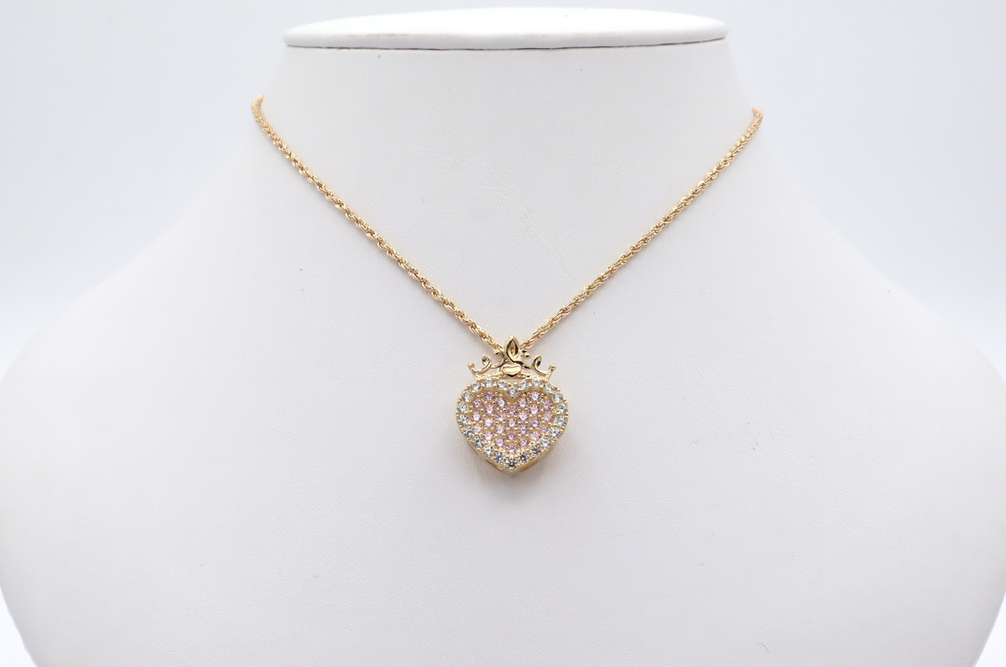 10K Gold CZ Pink Heart with Crown Charm