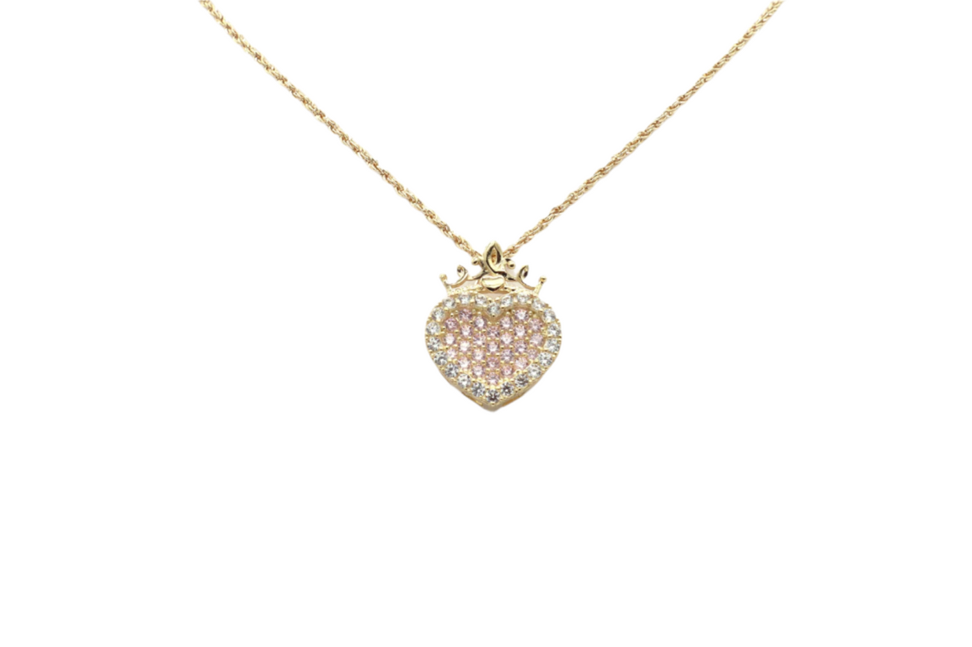 10K Solid Gold Pink CZ Heart with Crown Charm