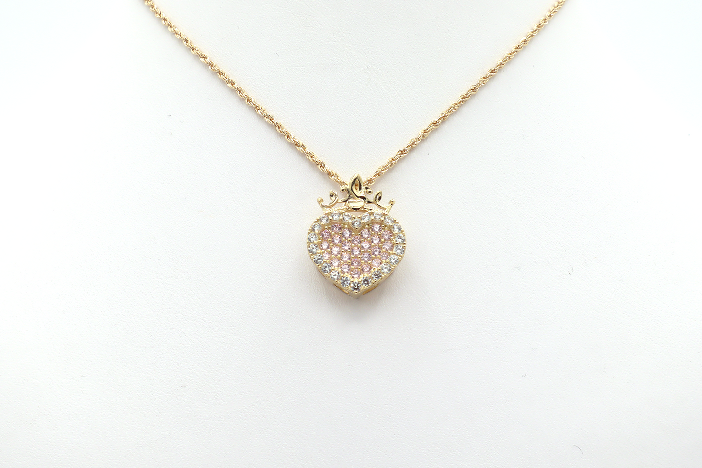 10K Gold CZ Pink Heart with Crown Charm